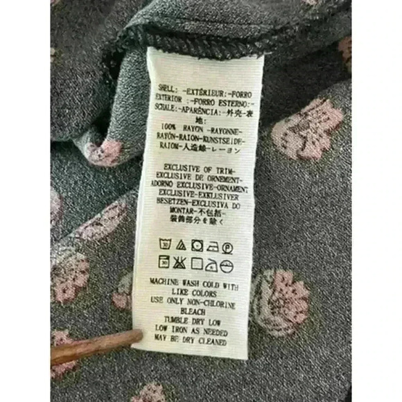 Free People XS Smocked Tunic Mini Dress Black Floral Boho WhimsyGoth Babydoll - Picture 15 of 15